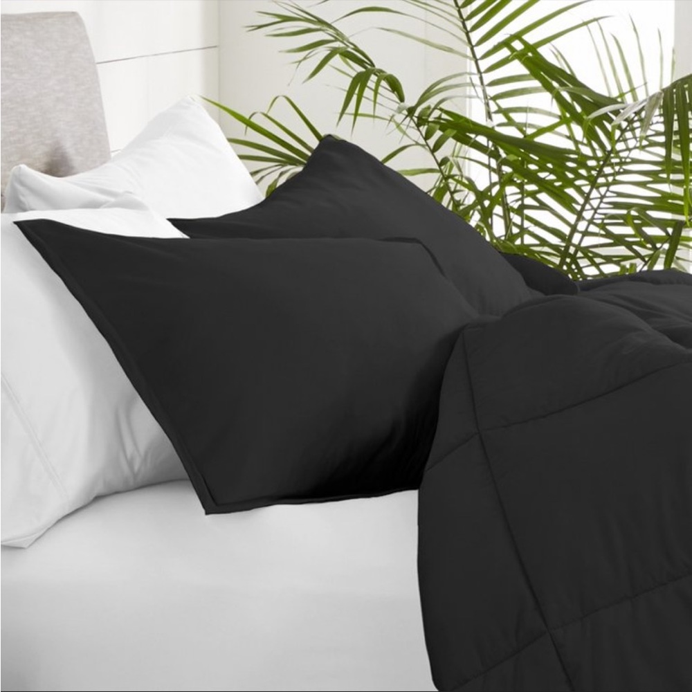 New Solid Black Microfiber King Pillow Sham Set by Bare Home
